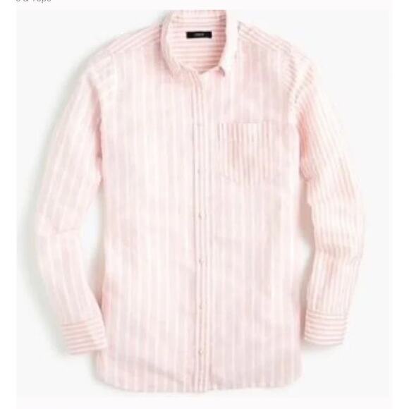 J. Crew Womens Boy Fit Washed Cotton Linen Shirt Pink White Stripe Button Up 4T - Picture 1 of 12